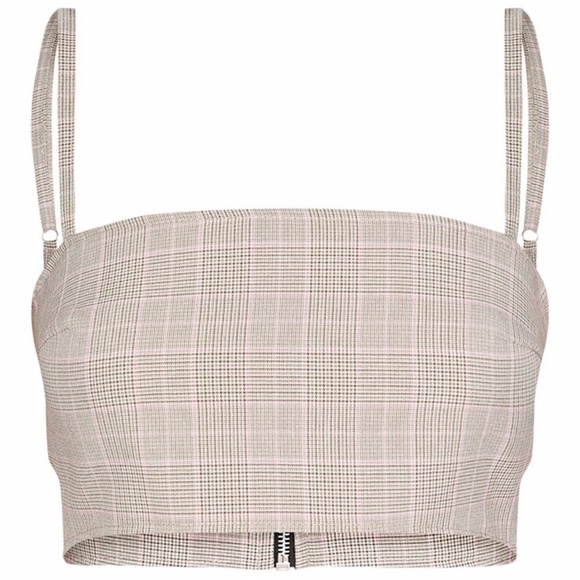 Mocha Check Strappy Zip Back Crop Top NWT Size 2X - Picture 3 of 8